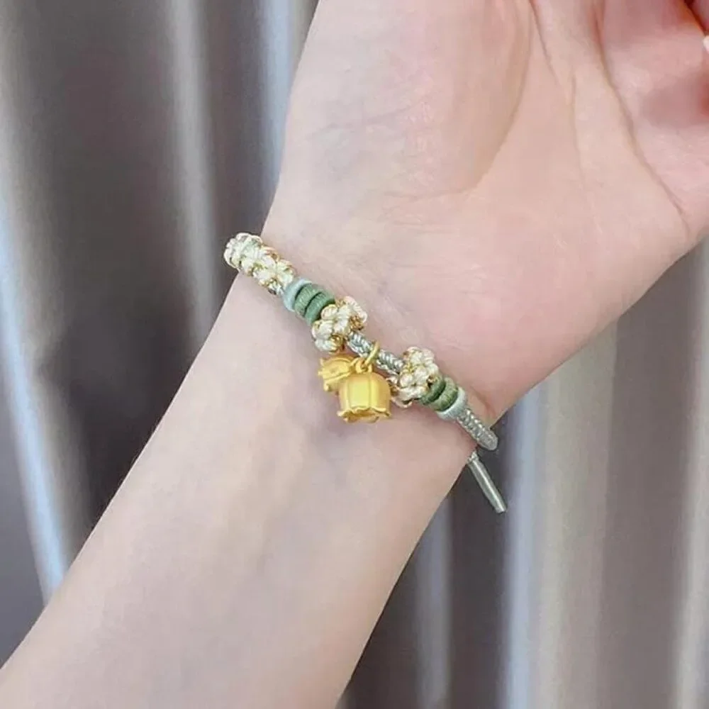 Adjustable Copper and Gold Plated Flower Charm Bracelet for Women Color Green - Picture 3 of 4